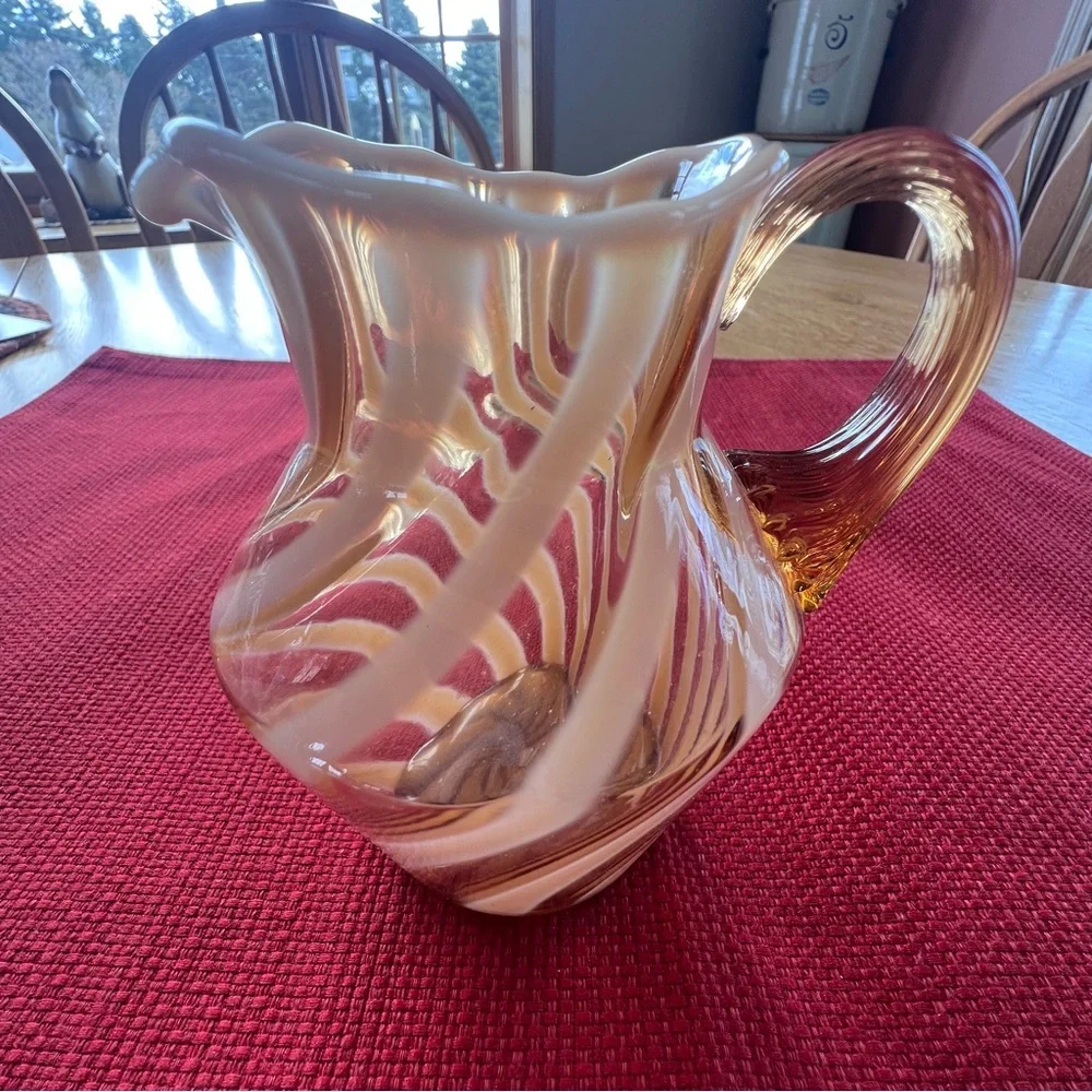 Fenton cameo opalescent glass spiral optic creamer or small pitcher.